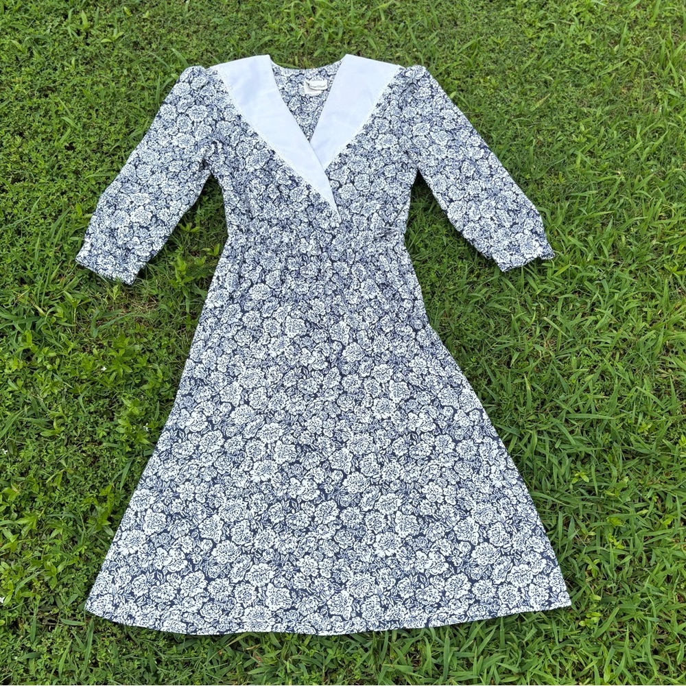 Vintage Carrige Court Navy Floral Dress | Size 12 80s/90s